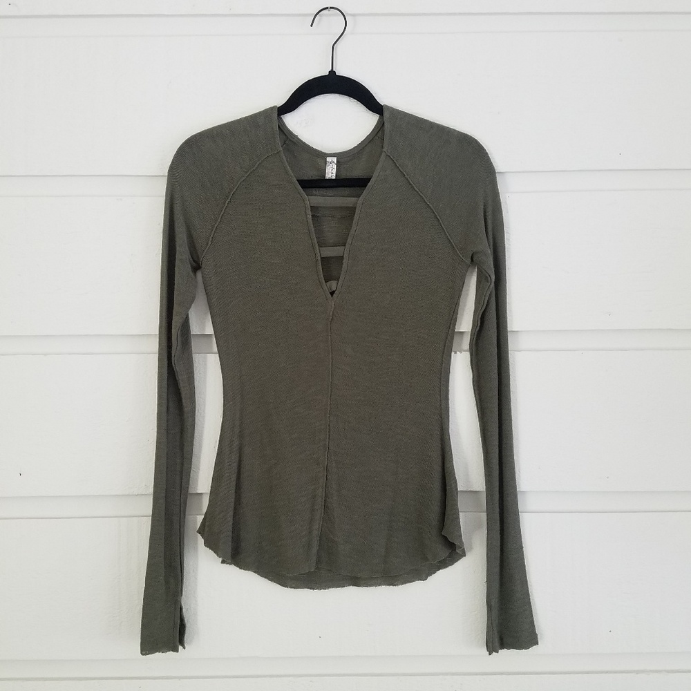 Free People Intimately V-Neck Cut-Out Green S